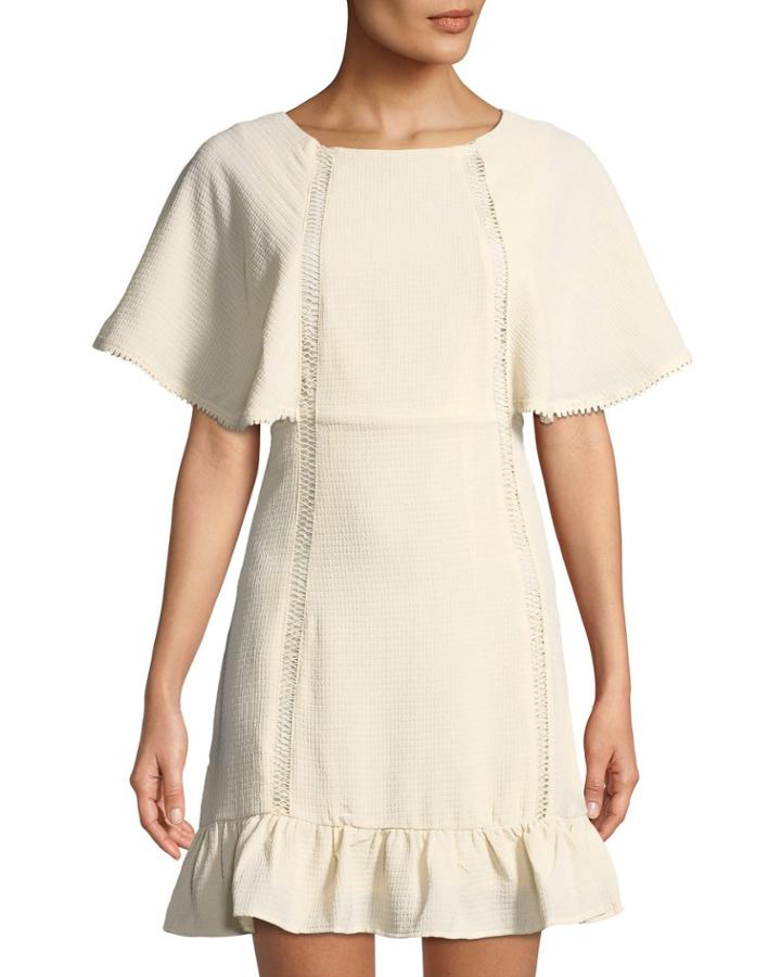 Extended-sleeve Ruffle-hem Dress W/ Back Ties