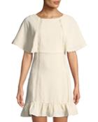 Extended-sleeve Ruffle-hem Dress W/ Back Ties