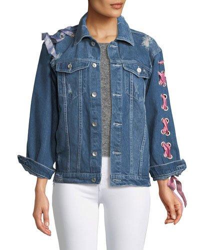 Lace-up-sleeve Denim Jacket