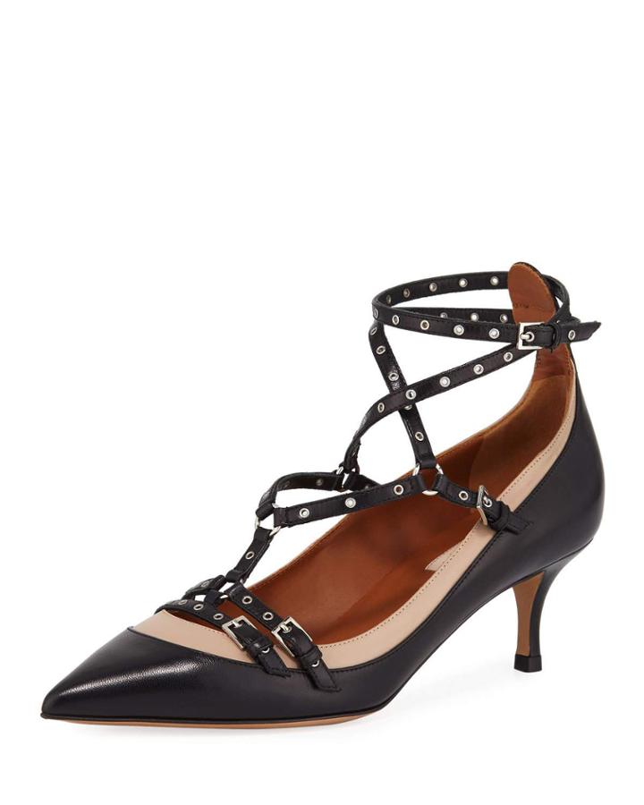 Leather Strappy Ankle Pump, Black