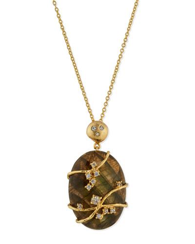 Large Labradorite & Crystal Vine Pendant Necklace