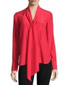 Wickham Scarf-tie Silk Shirt, Vermillion