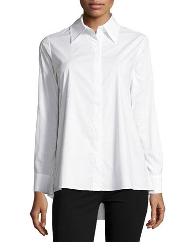 Long-sleeve Swing-back Blouse, White