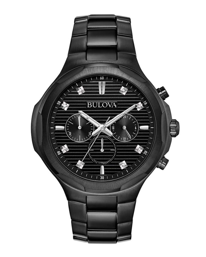 Men's 46mm Classic Sport Bracelet Watch W/ Diamonds, Black