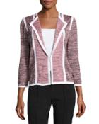 Contrast-trim Knit Jacket, Flamingo/black/white