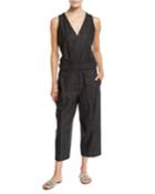 Prince Of Wales Faux-wrap Cropped Jumpsuit