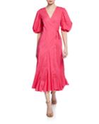 Fiona Puff-sleeve Godet Long Wrap Dress