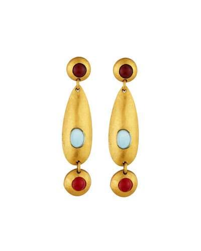 Pebble Carnelian & Topaz Triple-drop Earrings