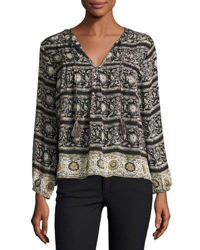 Auberon Floral-print Silk Top, Black