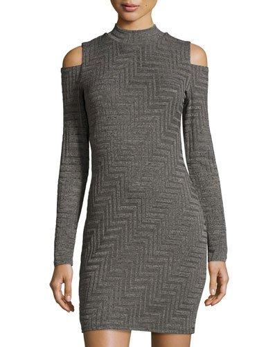 Mock-neck Cold-shoulder Dress, Gray