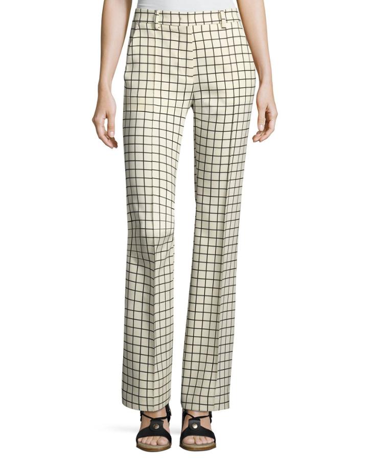 Windowpane Stretch-wool Trousers, Ivory