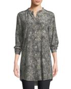 Willow-print Mandarin-collar Long