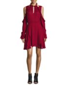 Hanie Cold-shoulder Voile Dress, Wine