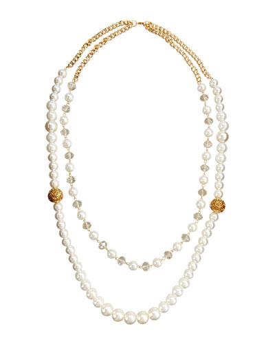 Double-row Pearly Crystal Beaded Necklace