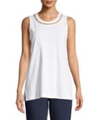 Scoop-neck Cotton Interlock Tank With Pearly Inset