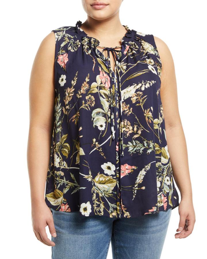 Dahlia Sleeveless Tie-neck Floral Blouse,