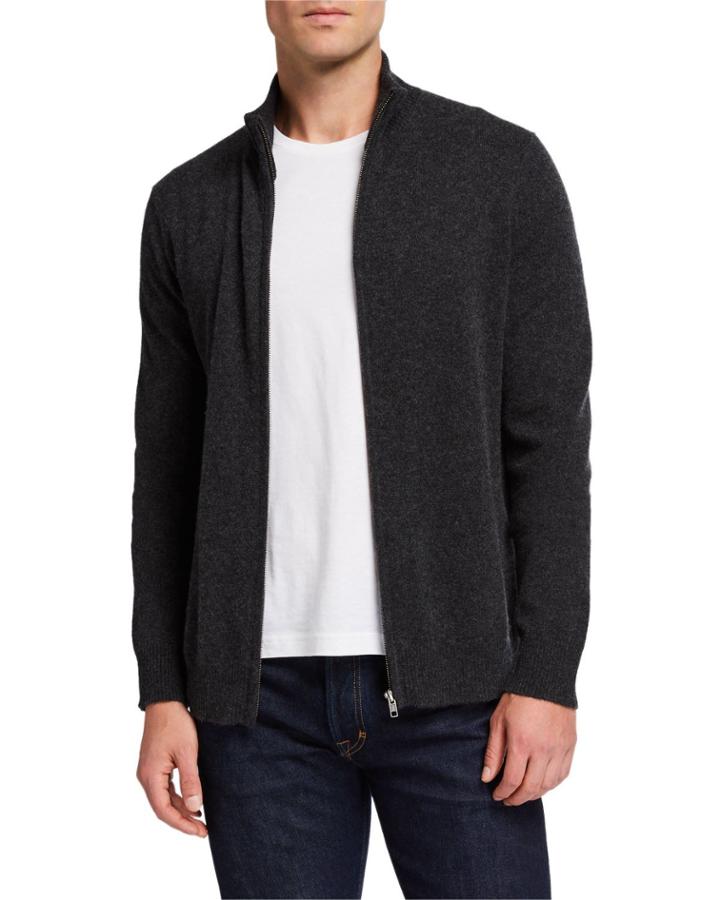 Men's Cashmere Zip-front Cardigan