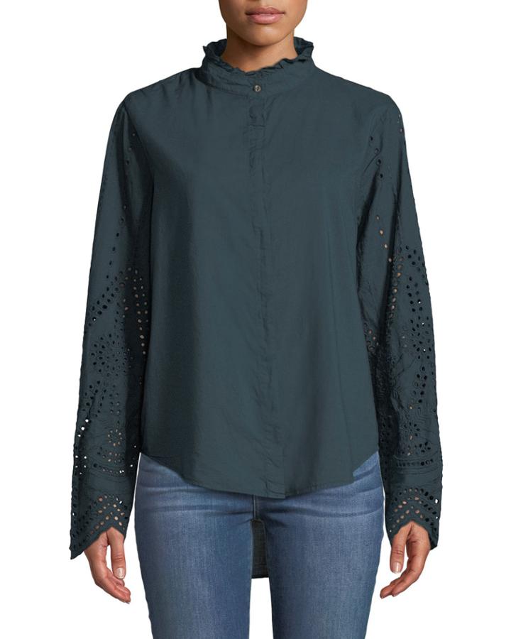 Oxana Eyelet-embroidered Button-front Blouse