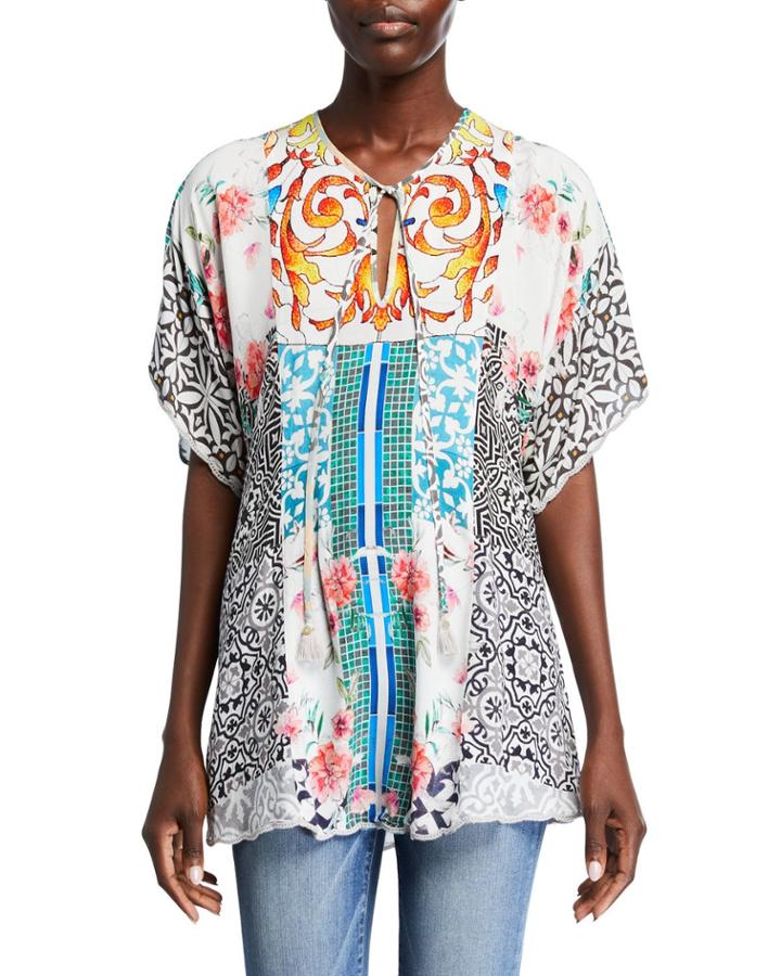 Retrix Mixed-print Short-sleeve Blouse