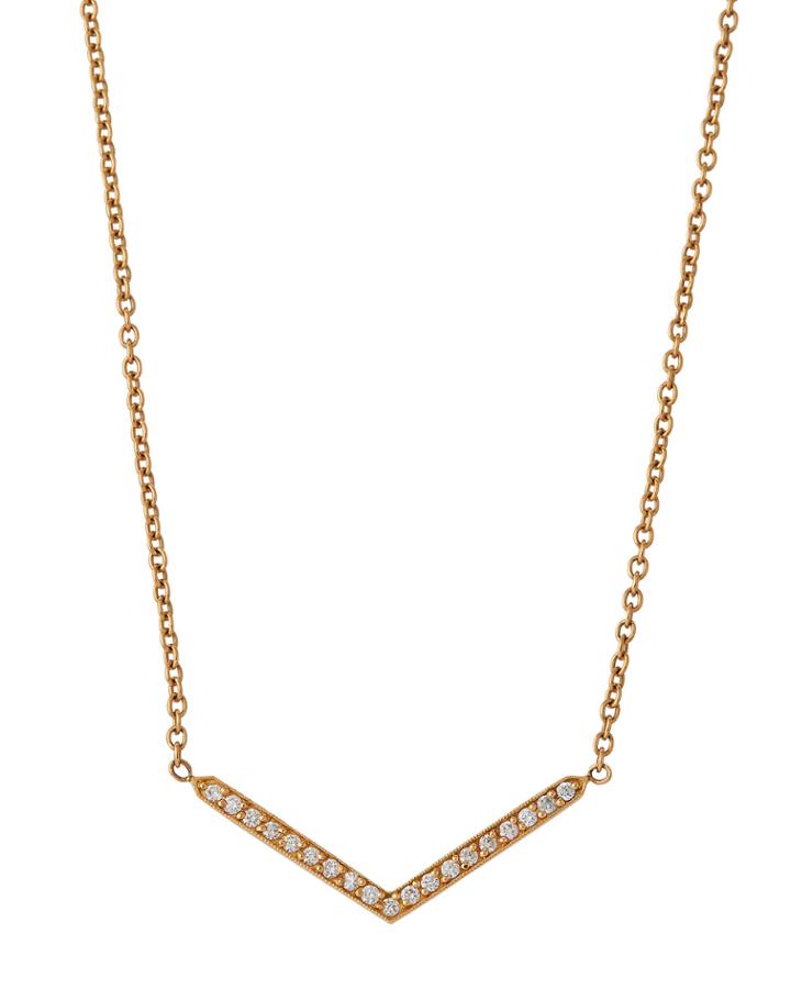 18k Rose Gold Diamond V Pendant Necklace