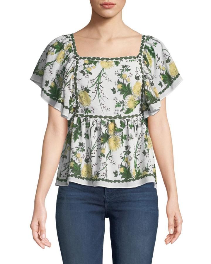 Fluttered Sleeve Floral Blouse