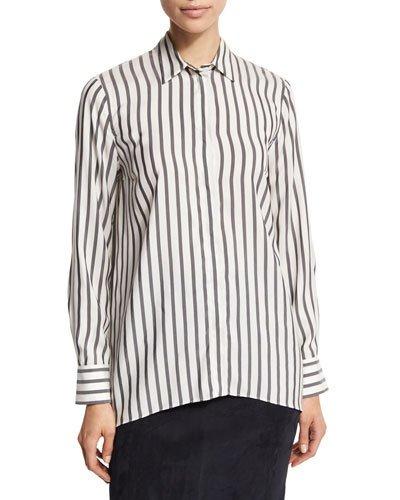 Striped Long-sleeve Blouse, Onyx