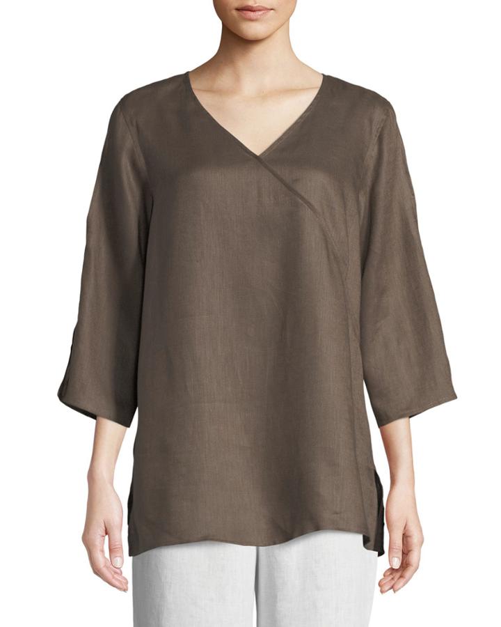 Plus Size Tissue Linen V-neck Havana Top