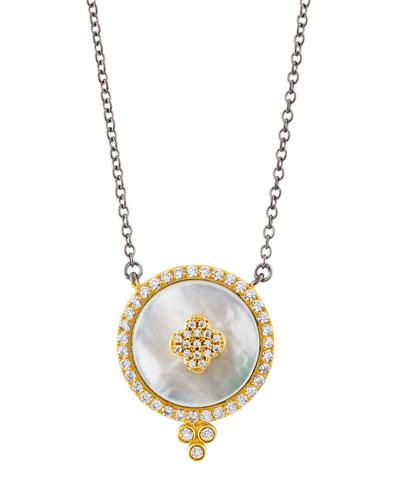 Pave Crystal Clover Disc Pendant Necklace