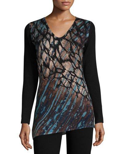 Asymmetric-hem Embellished Tunic, Beige