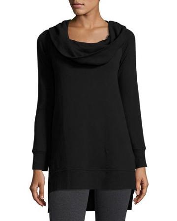 Aries Cowl-neck Tunic Pullover, Black