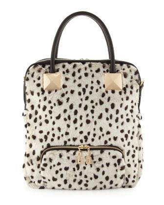 Adrienne Landau Snow Leopard Faux-fur Tote