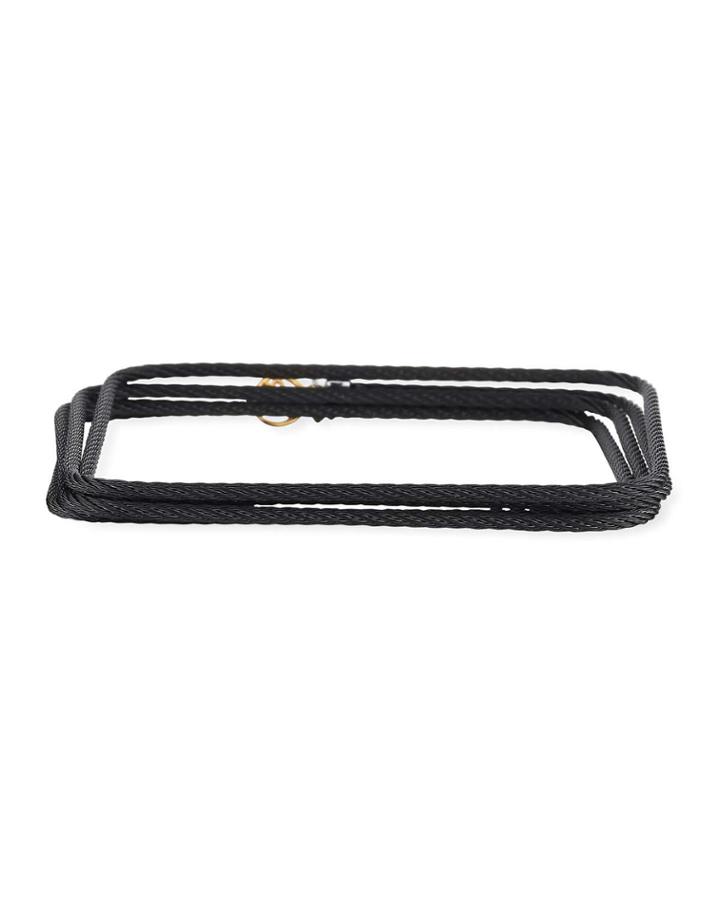 Noir Square Cable Bangle W/ Diamond Charm, Black