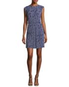 Samara Cap-sleeve Paisley-print Plissé Dress