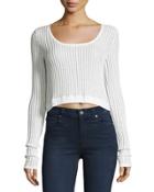 Ribbed Long-sleeve Crop Top, White
