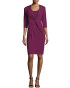 3/4-sleeve Twist-front Dress, Purple