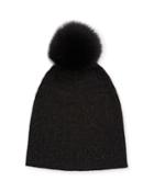 Metallic Knit Fur-pom Beanie Hat
