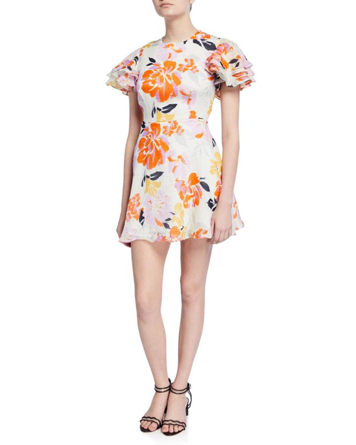 Effervescent Floral Tiered-sleeve Fit-&-flare