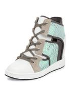 Gera Hidden-wedge Sneaker, White/mint/gray