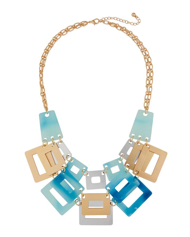 Square Charm Necklace, Blue