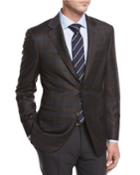 Plaid Super 130s Wool Sport Coat, Brown
