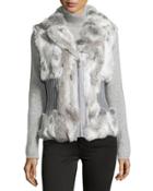 Rabbit Fur Cinched-waist Vest, White/gray