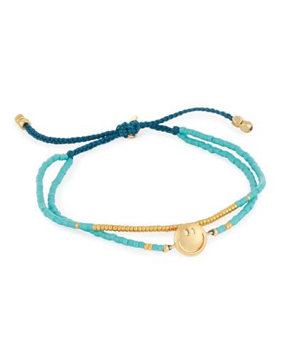 Smiley Emoji Beaded Bracelet, Blue