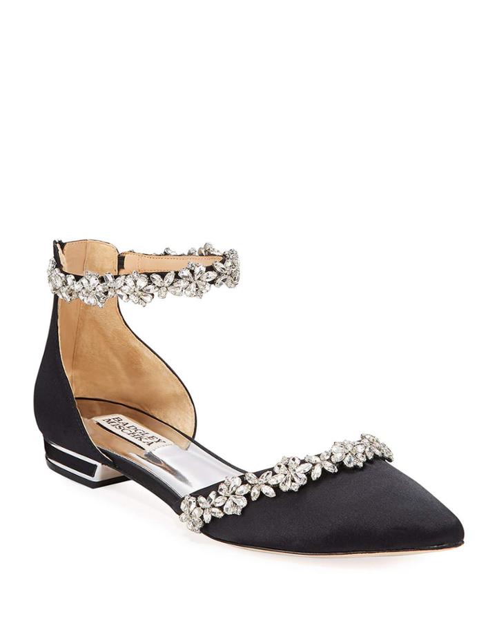 Vivien Crystal-embellished Satin Ballerina Flats