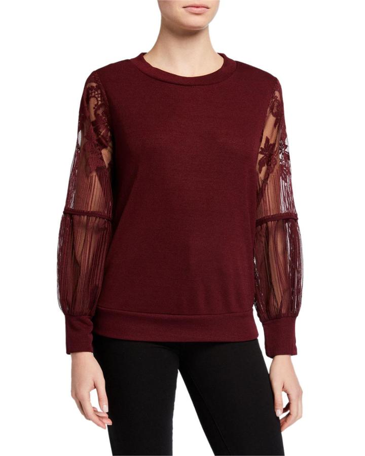 Crewneck Lace-sleeve