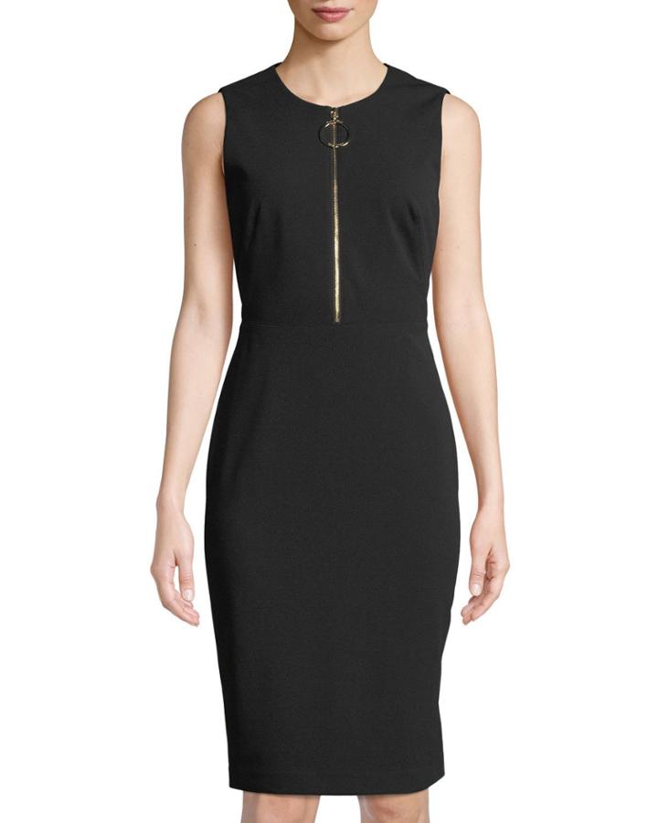 Crepe Sheath With Exposed Front Zip