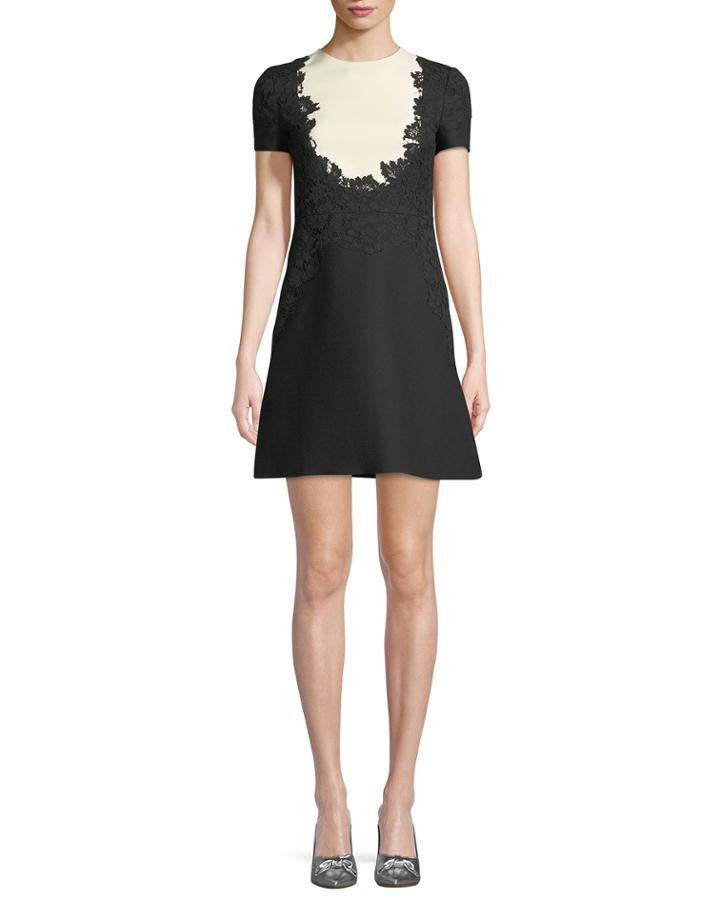 Short-sleeve Crepe Couture Dress With