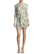 Snake In The Grass Printed Silk Long-sleeve Dress