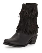 Sheridan Mia Sienna Fringe Leather Bootie, Black, Women's,