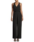 Pleated Beaded-waist Jumpsuit, Black