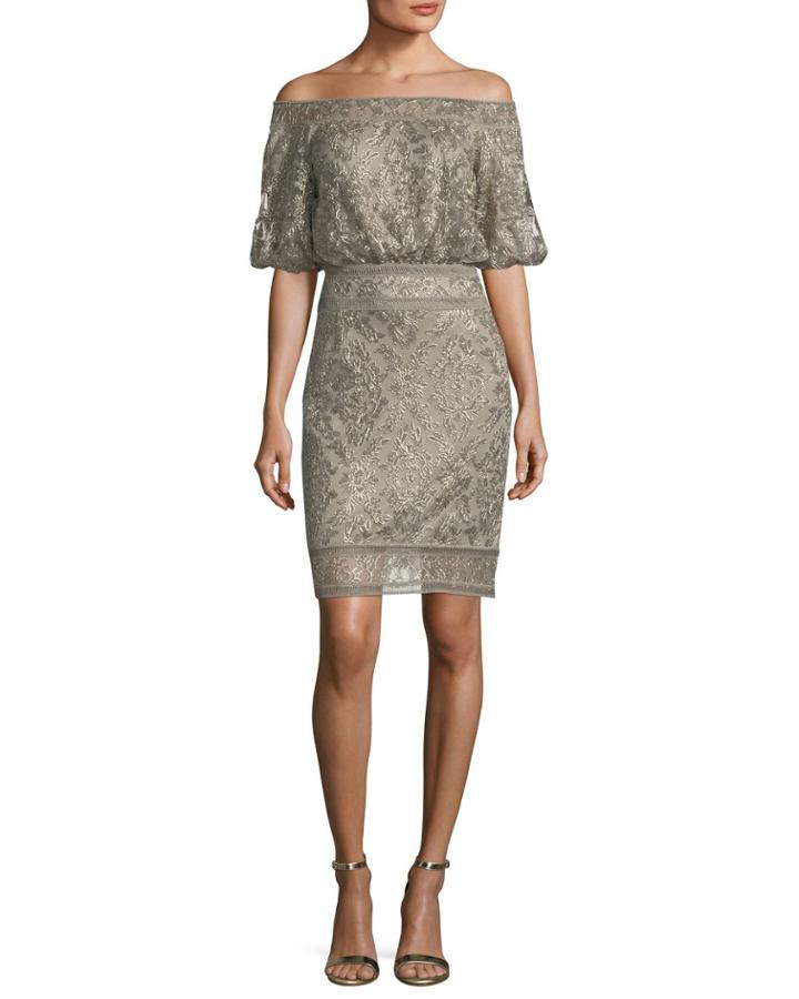 Off-the-shoulder Embroidered Tulle Cocktail Dress